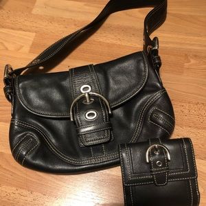 Coach Black leather shoulder bag w/matching wallet